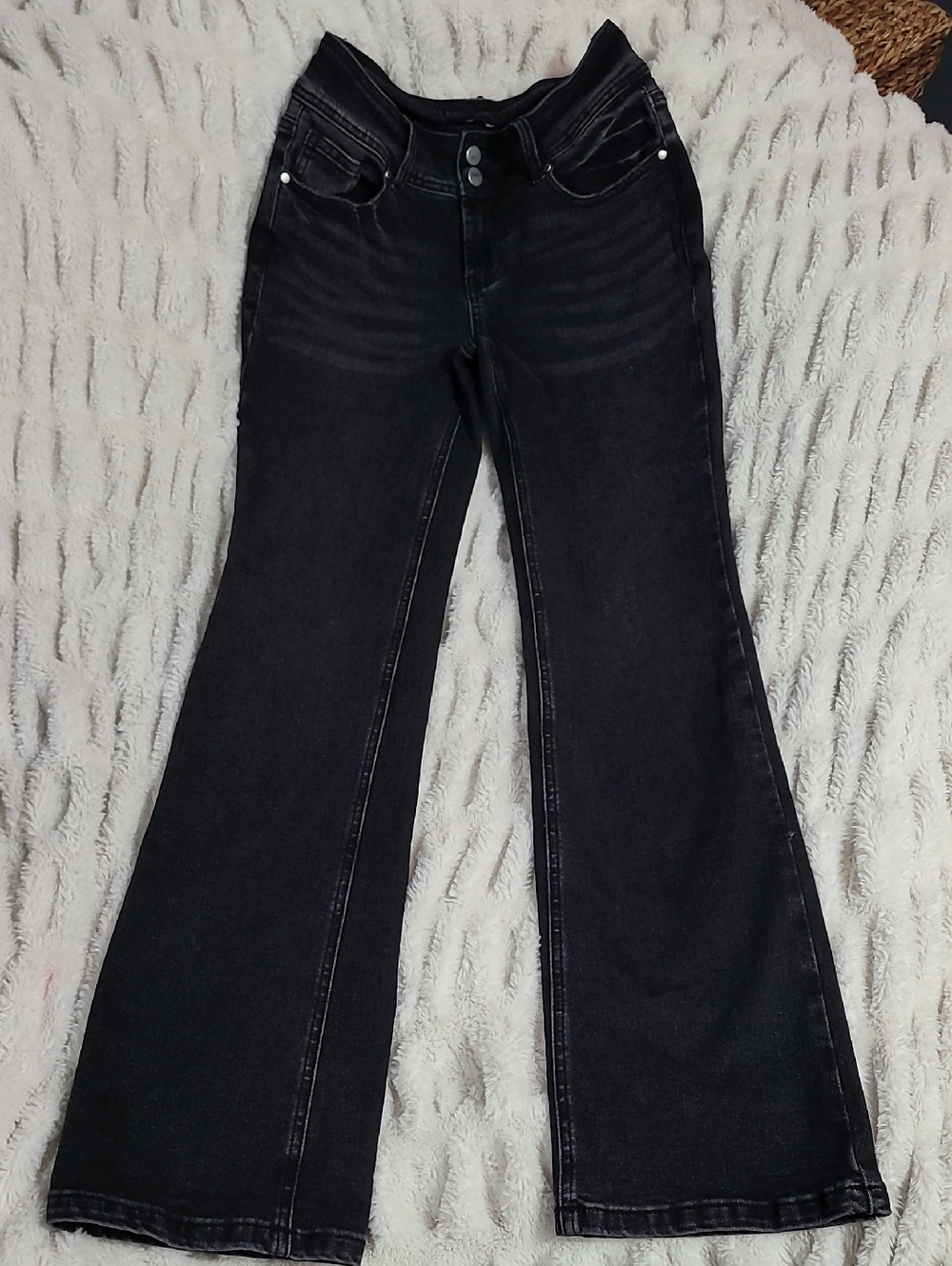 Flamingals Women's Black Boot-Cut Jeans. Great Stretch And Support.Flap Pocket